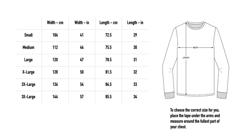 Size chart for IFB Tracklist Longsleeve - Faded Black