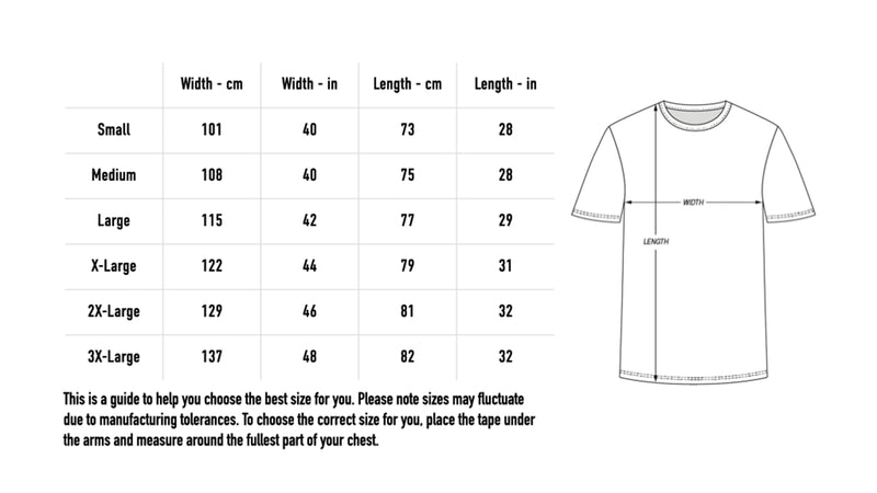 Size chart for DPU Flame Football Shirt