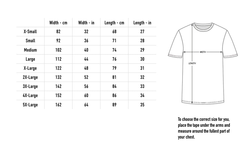 Size chart for Flame Logo Tee - Black