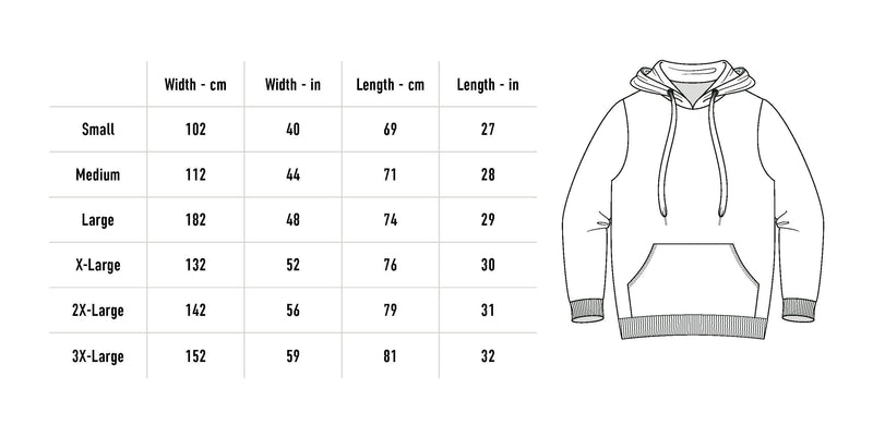 Size chart for Globe Hoodie - Black